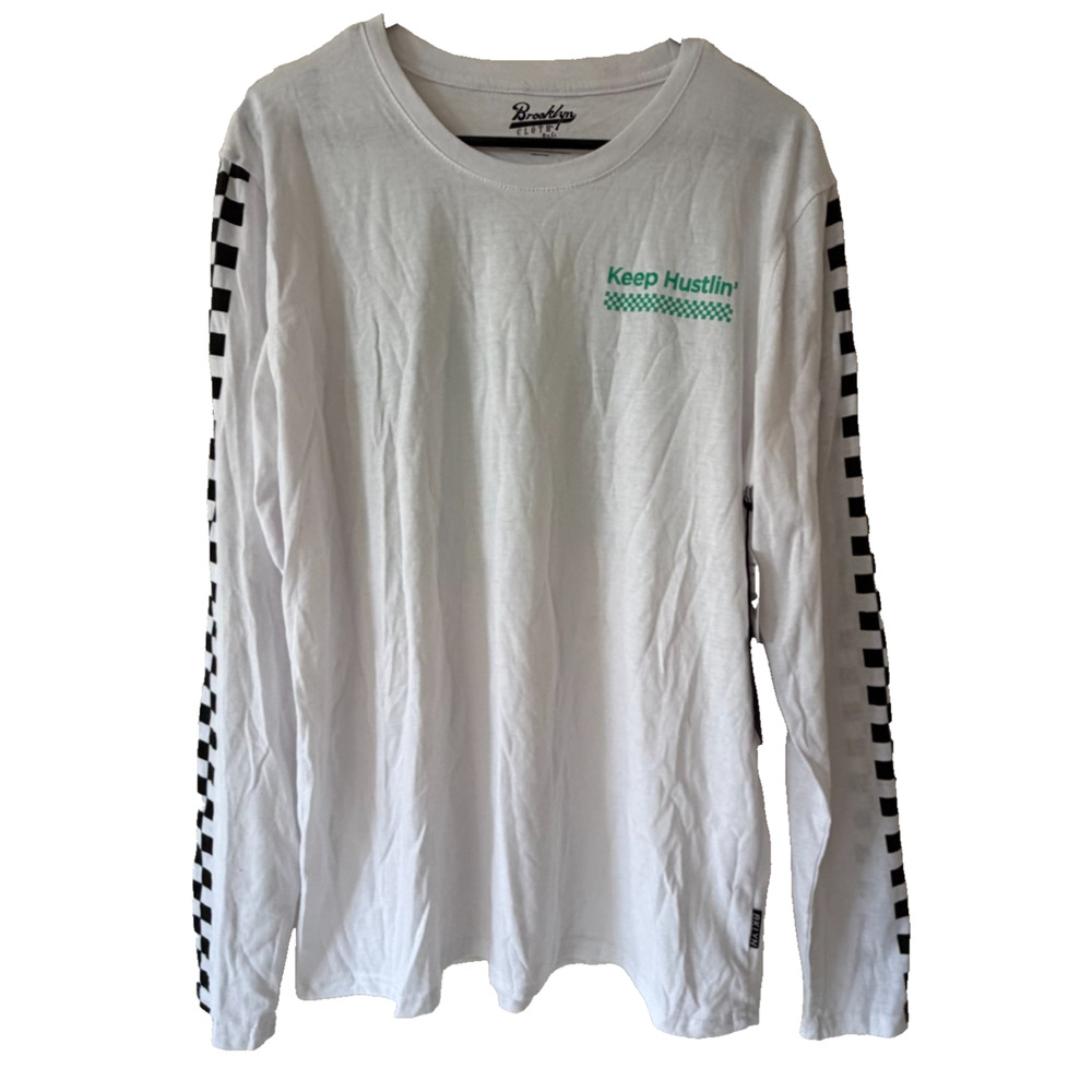 Brooklyn Cloth Cotton Graphic Long Sleeve Tee L White Streetwear Skate
